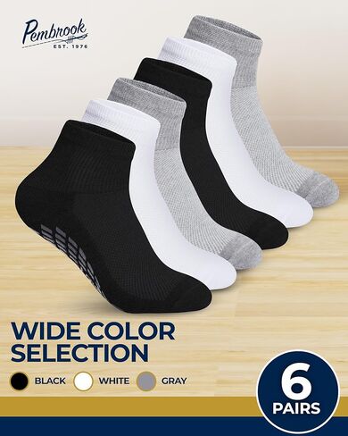 Pembrook 6 Pairs Diabetic Ankle Socks for Men & Women with Grips - 12 Colors Neuropathy Socks for Men | Non Slip | Edema in Kuwait
