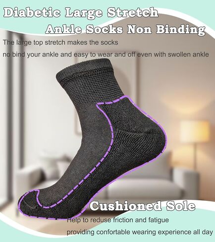 Women's Diabetic Ankle Socks Super Wide for Swollen Bariatric Feet, Neuropathy Non Binding Sock 4 Pairs in Saudi Arabia