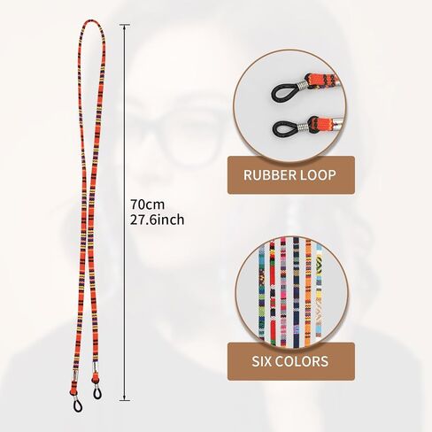 6 Pcs Colorful Glasses String for Women and Men, National Eyeglass Chain Accessories, Sunglasses Lanyard for Daily Decoration in Saudi Arabia