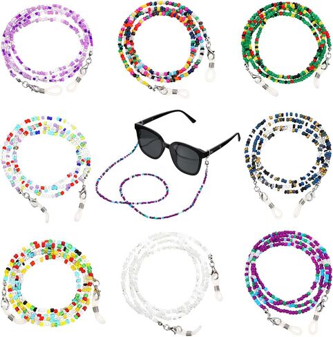 8 PCS Beaded Eyeglass Chains for Women, Colorful Acrylic & Wire Glasses Necklace Holder with Anti-Slip Silicone Tips Face Mask Chains Around Neck Acrylic Eye Glasses Hanger Keeper Clamp Necklace Strap in Saudi Arabia