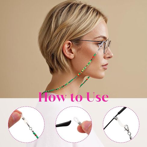 8 PCS Beaded Eyeglass Chains for Women, Colorful Acrylic & Wire Glasses Necklace Holder with Anti-Slip Silicone Tips Face Mask Chains Around Neck Acrylic Eye Glasses Hanger Keeper Clamp Necklace Strap in Saudi Arabia