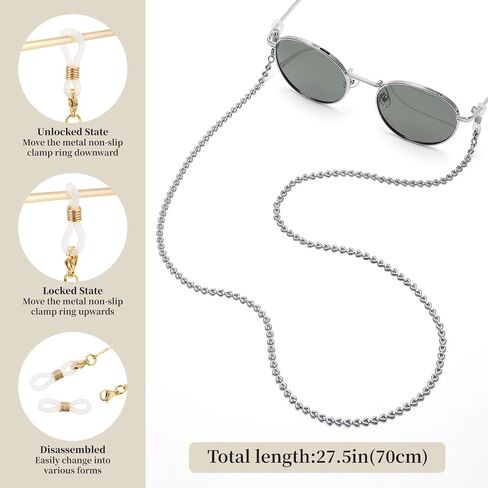 WOZEAH Eyeglass Chain for Women - Stainless Steel Glasses Chain, Sunglasses Lanyard for Reading Glasses Strap in Kuwait