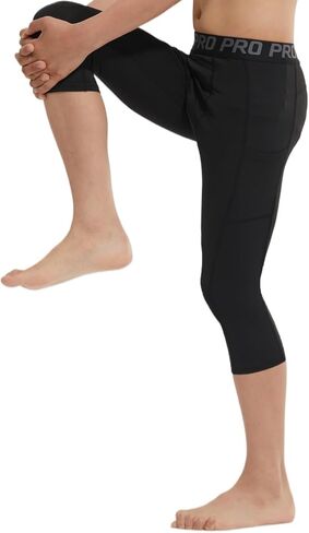 2 Pack Boys One Leg Persress Wits Youth 3/4 Football Pants Basketball Capri Leggings Athletic Baselayer Kids in Kuwait