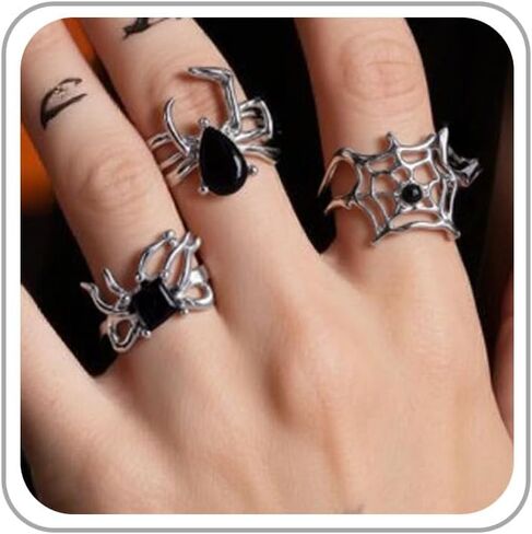 Punk Spider Rings for Women Silver Black Spider Web Bat Knuckle Rings Gothic Vintage Dark Crystal Rings Red Heart Gemstone Statement Rings in Kuwait