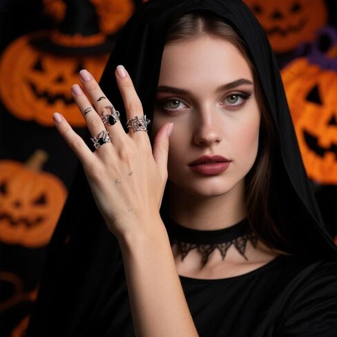 Punk Spider Rings for Women Silver Black Spider Web Bat Knuckle Rings Gothic Vintage Dark Crystal Rings Red Heart Gemstone Statement Rings in Kuwait