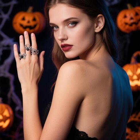 Punk Spider Rings for Women Silver Black Spider Web Bat Knuckle Rings Gothic Vintage Dark Crystal Rings Red Heart Gemstone Statement Rings in Kuwait