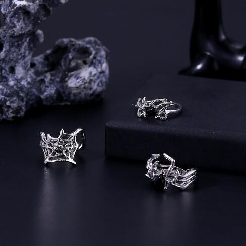 Punk Spider Rings for Women Silver Black Spider Web Bat Knuckle Rings Gothic Vintage Dark Crystal Rings Red Heart Gemstone Statement Rings in Kuwait