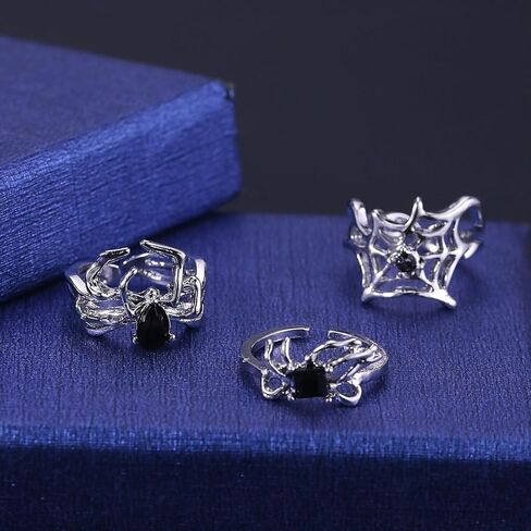 Punk Spider Rings for Women Silver Black Spider Web Bat Knuckle Rings Gothic Vintage Dark Crystal Rings Red Heart Gemstone Statement Rings in Kuwait