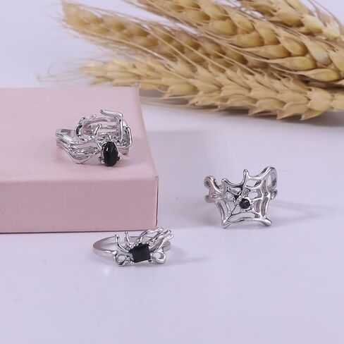 Punk Spider Rings for Women Silver Black Spider Web Bat Knuckle Rings Gothic Vintage Dark Crystal Rings Red Heart Gemstone Statement Rings in Kuwait