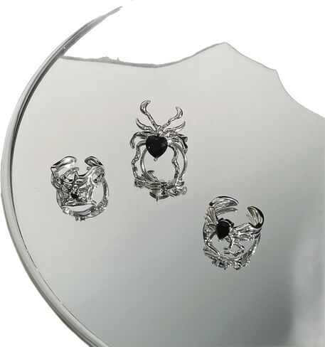 Punk Spider Rings for Women Silver Black Spider Web Bat Knuckle Rings Gothic Vintage Dark Crystal Rings Red Heart Gemstone Statement Rings in Kuwait