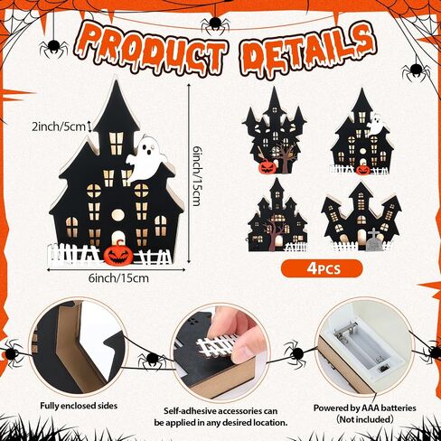 Bucherry 4 Pack Halloween Table Table Decored Decored Hounded House Village Ghost House 3D Tabletop Decorations for Halloween Indoor Home Kitchen Desk (New Style) in Saudi Arabia