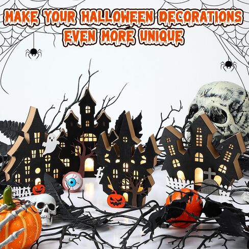 Bucherry 4 Pack Halloween Table Table Decored Decored Hounded House Village Ghost House 3D Tabletop Decorations for Halloween Indoor Home Kitchen Desk (New Style) in Saudi Arabia