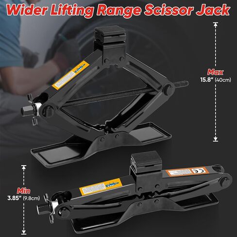 SHALL Scissor Jack Kit - 2 Ton (4409lbs) - Extended & Widened Base, 360° Rotatable Rubber Pad - Tire Change Kit with Ratchet & Lug Wrench - Universal Car Jack Kit for Emergency Roadside Needs in Saudi Arabia