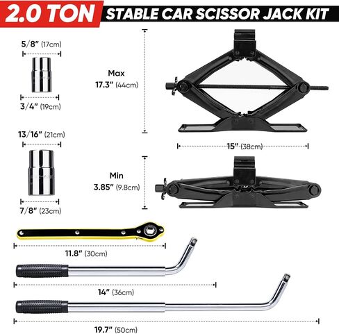 SHALL Scissor Jack Kit - 2 Ton (4409lbs) - Extended & Widened Base, 360° Rotatable Rubber Pad - Tire Change Kit with Ratchet & Lug Wrench - Universal Car Jack Kit for Emergency Roadside Needs in Saudi Arabia