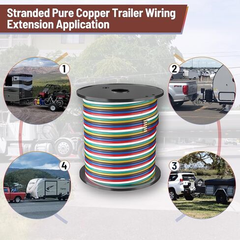 LIMICAR Trailer Wiring, 100FT Bonded Trailer Wiring Harness, 18 Gauge 5 Way Trailer Wire, Trailer Light Wire, RV Camper Towing Boat Trailer Wiring Harness Wire (Green, Yellow, Brown, Blue, White) in Kuwait