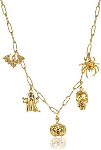 قلادة سحر ذهبية 14K ، أساور Halloween Charms Batchain Bat ، Ghost ، Pumpkin ، Spider ، Skull Disachable ، ملحقات الحفلات العصبية in Kuwait