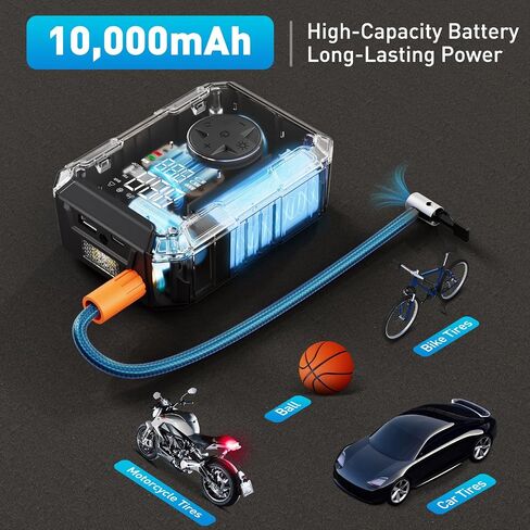 Tire Inflator Portable Air Compressor – Wireless & 12V Dual Power, Auto Shut-Off, Digital Display, Fast Inflation & LED Light, for Car, Bike, Sports & Travel in Saudi Arabia