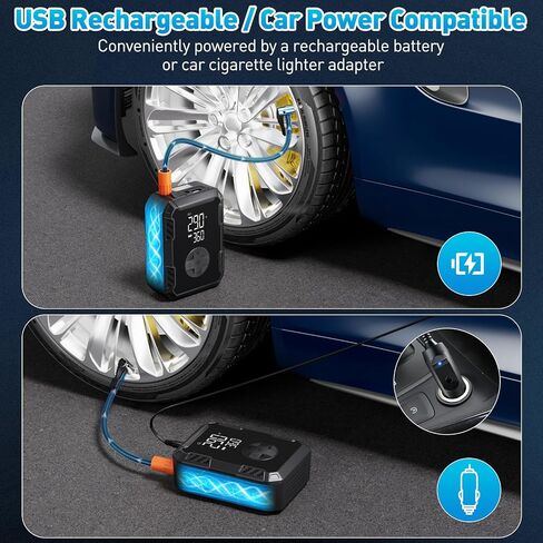 Tire Inflator Portable Air Compressor – Wireless & 12V Dual Power, Auto Shut-Off, Digital Display, Fast Inflation & LED Light, for Car, Bike, Sports & Travel in Saudi Arabia