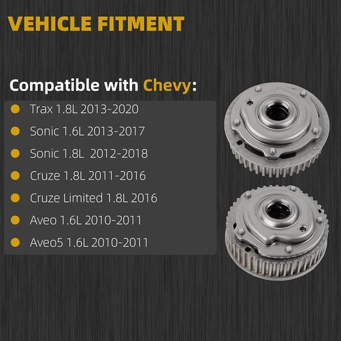 Dasbecan Engine Timing VVT Camshaft Sprocket Kit Compatible with Chevy Cruze Sonic Aveo Trax 1.6L 1.8L 2010-2020 Intake Exhaust Cam Phaser Gear Replaces# 55568386 55567048 12992410 in Saudi Arabia