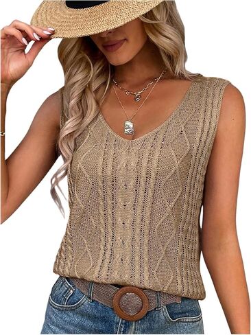 SOLY HUX Women's V Neck Sweater Vest Sleeveless Summer Casual Shirts Knit Tank Top in Saudi Arabia