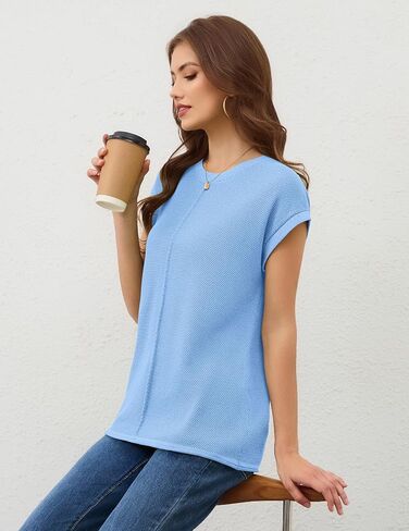 Neweeek Womens 2025 Cap Sleeve Tops طاقم عارضة رقبة فضفاضة ملائمة سترة سترة خفيفة الوزن متماسكة تانك قمم الصيف in Kuwait