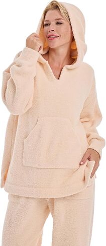 Womens Fuzzy Flannel Pajamas Sets Fleece Sherpa Pajamas Long Sleeve Softies Loungewear Set 2 Piece For Women Hooded in Saudi Arabia