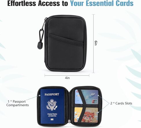 Grothery 5200°F Fireproof Passport Holder Office Essentials Fireproof&Waterproof Travel Document Organizer 8 Layer Heat Insulated Passport Cover for Men Women Hold Passport, Ticket, ID, Portable Black in Kuwait