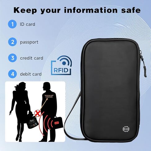 حامل جواز سفر سفر محفظة ، حامل جواز سفر عائلي مع حظر RFID ، أساسيات سفر للجنسين المحمولة والقابلة للطي ، مقاوم للماء يستخدم مقابل المال ، بطاقة الائتمان تذاكر الطيران ، الرجال والنساء (أسود) in Kuwait