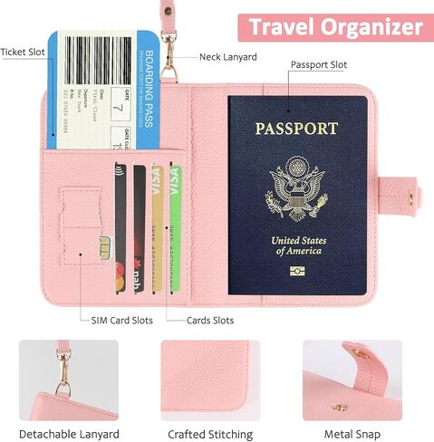 Passport Holder RFID Protected Wallet and Luggage Tag with Protection Cover Travel Accessories Leather Card Case Organizer for Women Men (Orange) in Kuwait