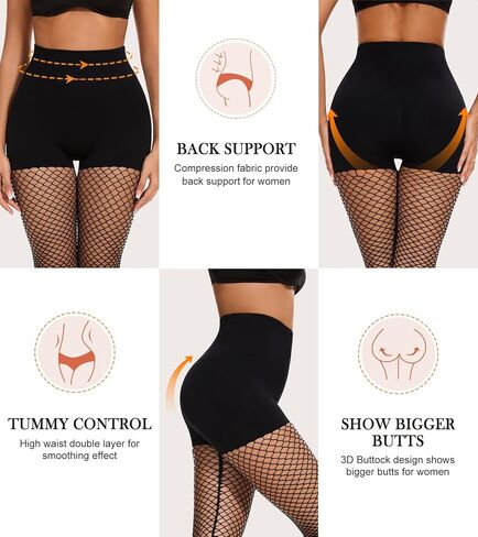 Black Fishnet Tights for Women Tummy Control High Waist Control Top Pantyhose Under Dress Shapewear Leggings in Kuwait
