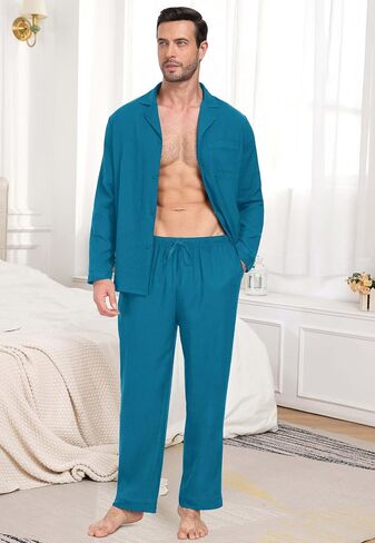 PrinStory Men's Pajamas Set Sleepwear Pjs Lightweight Long Sleeve Button Down Notched Collar Pajama Comfy Sleep Sets S-2XL in Saudi Arabia