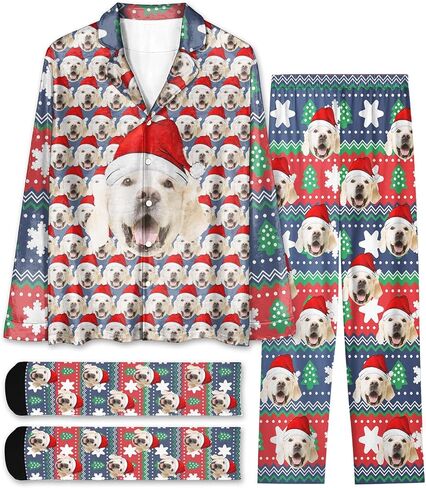 Custom Face Pajamas for Women Men,Personalized Dog Cat Pet Pajamas Set,Christmas Long Sleeve Sleepwear Pjs in Saudi Arabia
