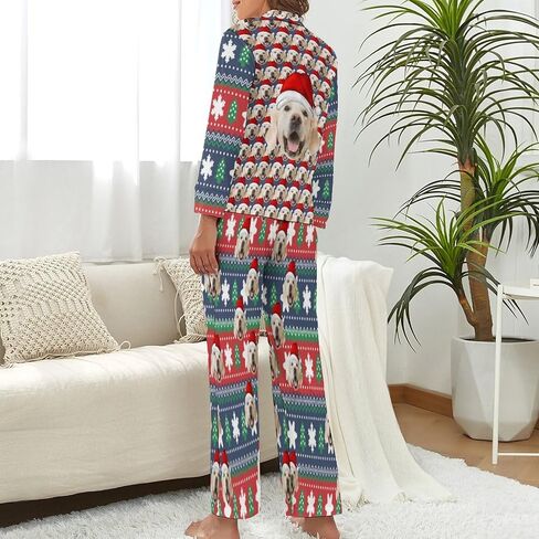 Custom Face Pajamas for Women Men,Personalized Dog Cat Pet Pajamas Set,Christmas Long Sleeve Sleepwear Pjs in Saudi Arabia