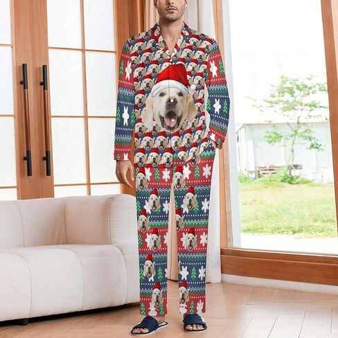 Custom Face Pajamas for Women Men,Personalized Dog Cat Pet Pajamas Set,Christmas Long Sleeve Sleepwear Pjs in Saudi Arabia