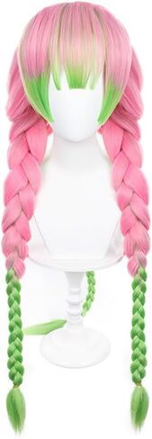 Anime Cosplay Wig Long Pink and Green Synthetic Braided Hair for Halloween Costume Party with Free Wig Cap, 90cm /35.4inch in Kuwait