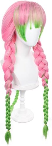 Anime Cosplay Wig Long Pink and Green Synthetic Braided Hair for Halloween Costume Party with Free Wig Cap, 90cm /35.4inch in Kuwait
