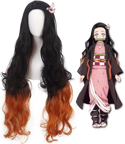 Anime Cosplay Wig Long Pink and Green Synthetic Braided Hair for Halloween Costume Party with Free Wig Cap, 90cm /35.4inch in Kuwait