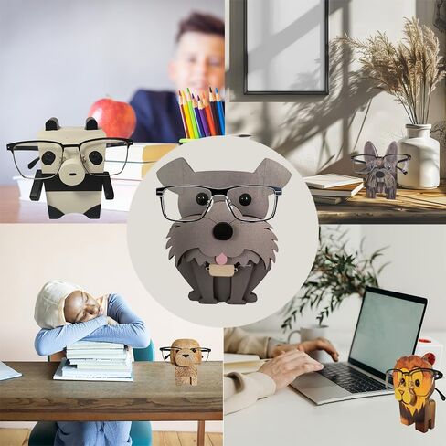 animal glasses holder for nightstand Wooden Animal Eyeglass Stand eyeglasses holder stand funny cute glasses holder panda Handmade Animal Eyeglass Holder Desktop Glasses Holder Cute Animal (dog-b) in Saudi Arabia