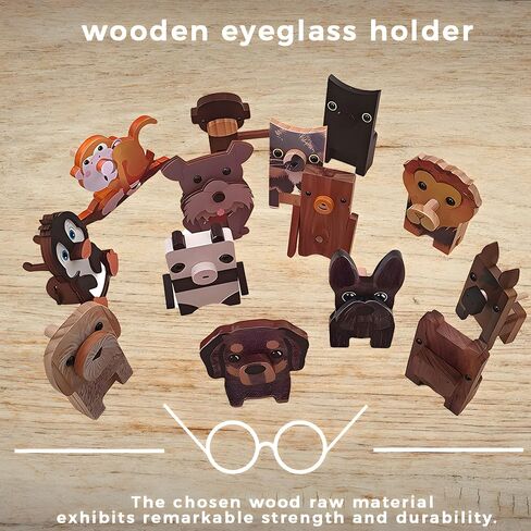 animal glasses holder for nightstand Wooden Animal Eyeglass Stand eyeglasses holder stand funny cute glasses holder panda Handmade Animal Eyeglass Holder Desktop Glasses Holder Cute Animal (dog-b) in Saudi Arabia
