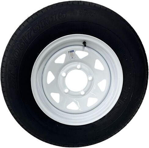 ST205/75R15 Trailquest Trailer Tire على الحافة ، نطاق الحمل C 6 Ply ، على 5 Lug White White Wheel مع نمط الترباس 5 × 5.5 بوصة. يستبدل F78 أو D15 - ضمان in Saudi Arabia