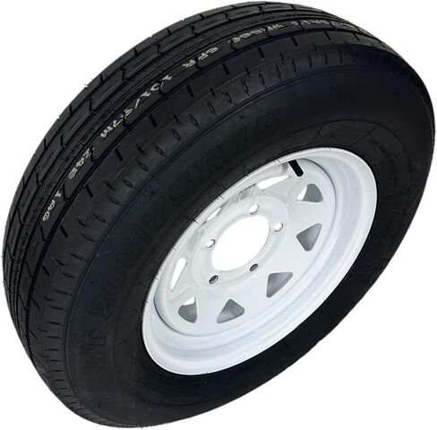 ST205/75R15 Trailquest Trailer Tire على الحافة ، نطاق الحمل C 6 Ply ، على 5 Lug White White Wheel مع نمط الترباس 5 × 5.5 بوصة. يستبدل F78 أو D15 - ضمان in Saudi Arabia
