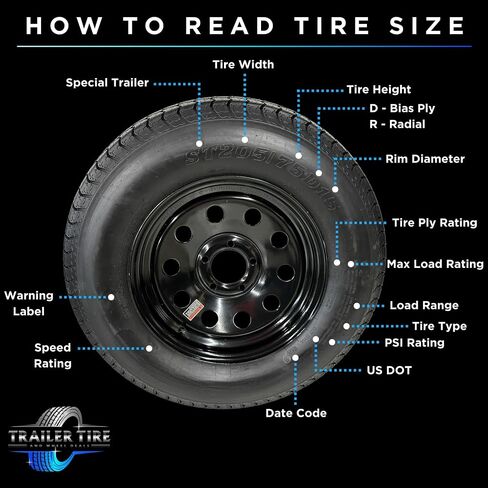 ST205/75R15 Trailquest Trailer Tire على الحافة ، نطاق الحمل C 6 Ply ، على 5 Lug White White Wheel مع نمط الترباس 5 × 5.5 بوصة. يستبدل F78 أو D15 - ضمان in Saudi Arabia