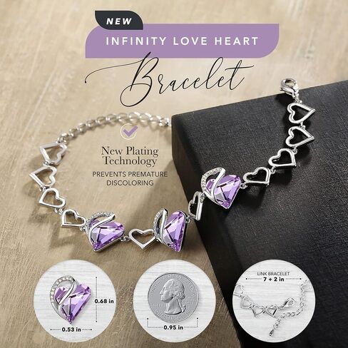 Leafael Infinity Love Heart Link Bracelets, Birthstone or Healing Stone Crystal Bracelet for Women, Silver Tone Jewelry Gifts for Her, 7-inch Chain and 2-inch Extender in Saudi Arabia
