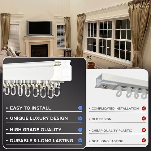 Jos & Haz Ceiling Curtain Track Set – 3ft-16.4ft / 5 Meter – Premium Heavy Duty Curtain Track, Ceiling Mount and Wall Mount for Room Divider, Living Room, Bedroom, Office in Saudi Arabia