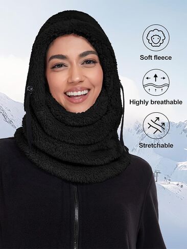 Balaclava Fleece Ski Mask Hoodie for Women Men, Winter Face Mask Windproof Head Neck Warmer Scarf Hat Helmet in Saudi Arabia