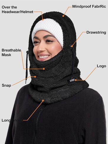 Balaclava Fleece Ski Mask Hoodie for Women Men, Winter Face Mask Windproof Head Neck Warmer Scarf Hat Helmet in Saudi Arabia