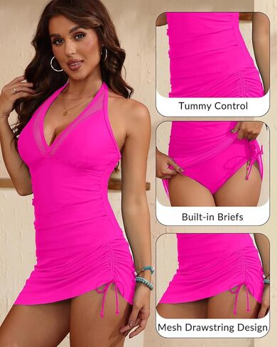 بدلة السباحة Tankini للنساء - ثوب السباحة من قطعتين مع تنورة التحكم في البطن. in Kuwait