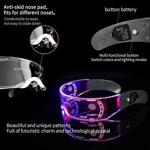 GLITCHCORE light up glasses 7 Colors and 4 Modes Led Visor Cyberpunk glow in the dark glasses Cosplay Party Bar in Saudi Arabia