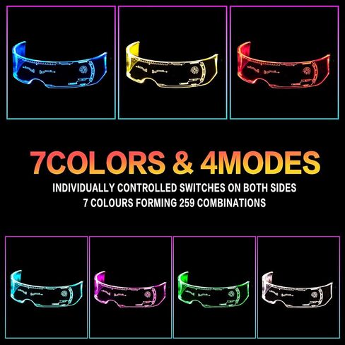 GLITCHCORE light up glasses 7 Colors and 4 Modes Led Visor Cyberpunk glow in the dark glasses Cosplay Party Bar in Saudi Arabia