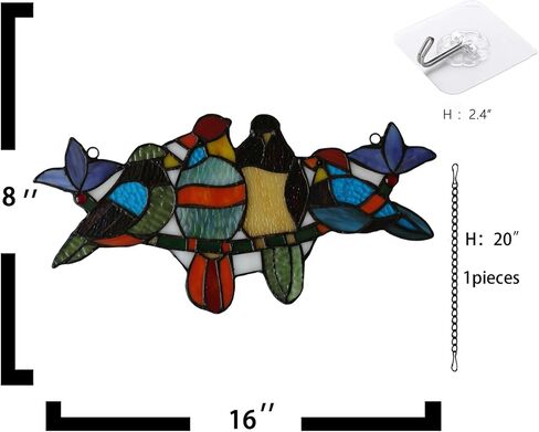 Parrot Stained Glass Window Hanging 16" x 8" Handmade Tiffany Style Rectangular Transom Window Panel Perfect for Living Room Bedroom Kitchen Decor Hangings with Chain (8 Parrots) in Saudi Arabia